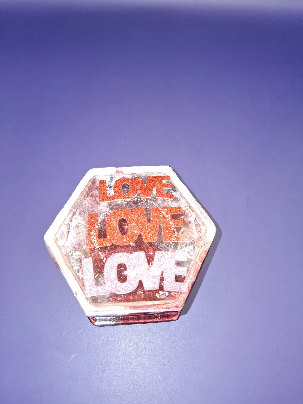Hexagonal Trinket Box with Red 'LOVE' Design